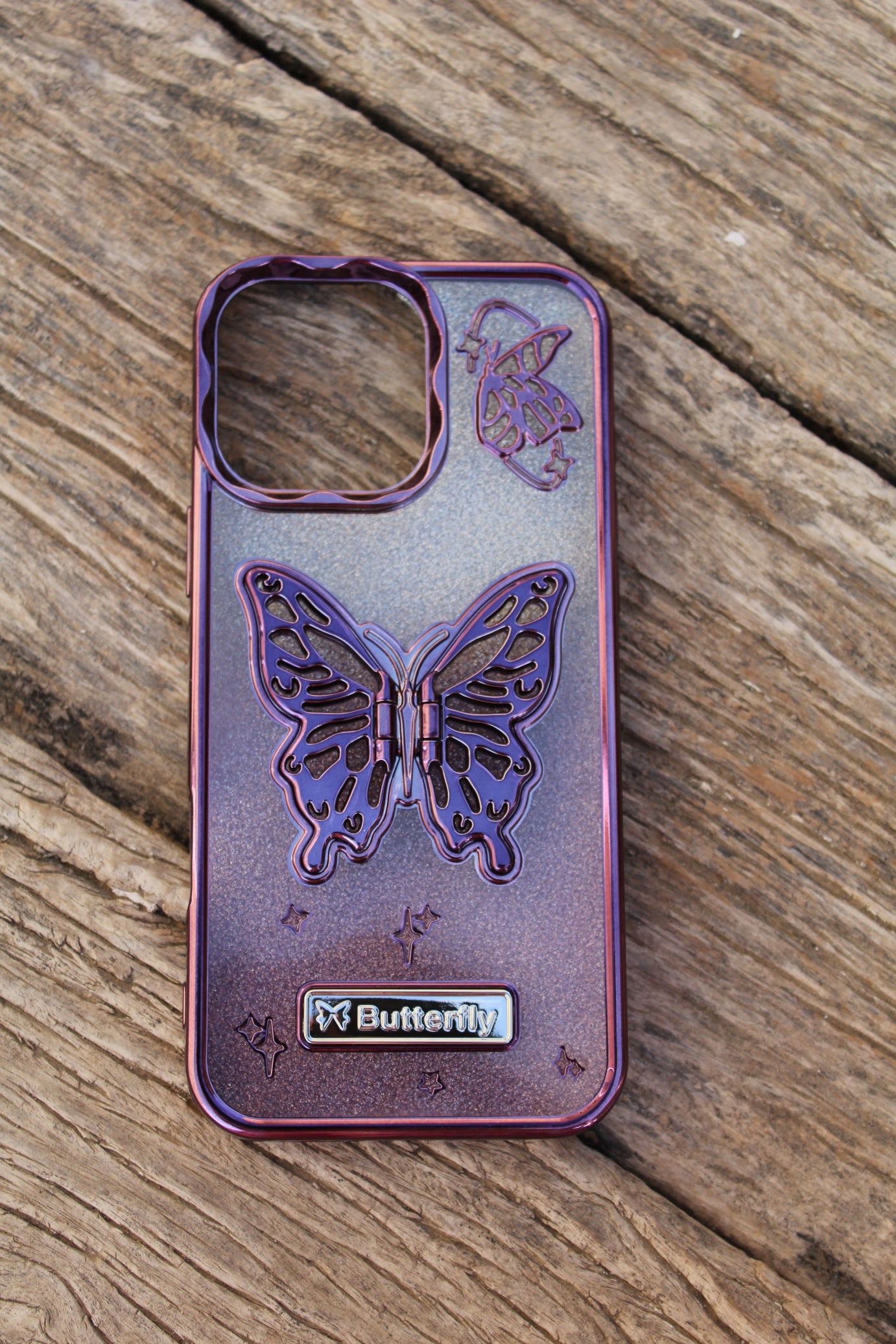 Stylish 3D Butterfly Bracket Stand iPhone 16 Pro Max Case - Sanarah Accessories