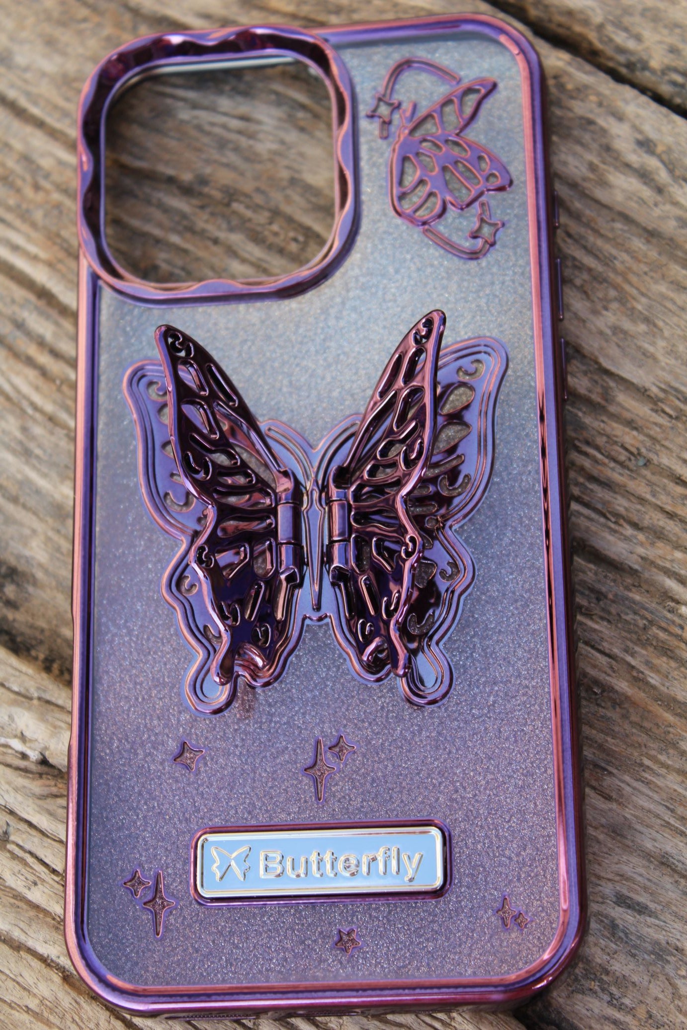 Stylish 3D Butterfly Bracket Stand iPhone 16 Pro Max Case - Sanarah Accessories